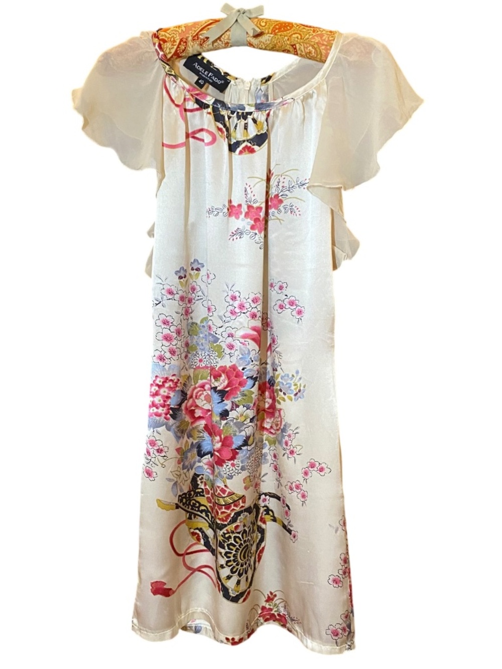 Adele Fado Italy 100% Y2K Silk Oriental Floral Cascading Ruffle Dress 40 2